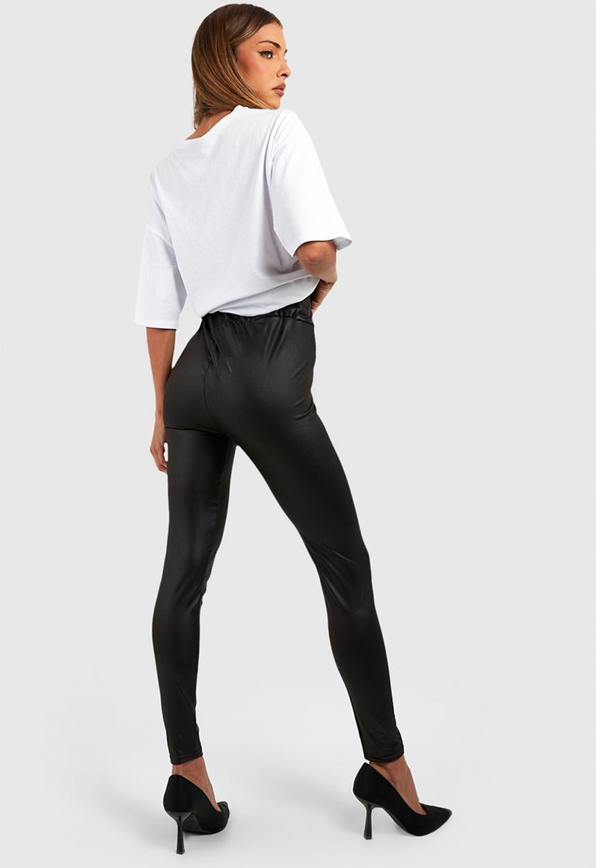 boohoo - Contour Seam Leather Look Leggings - Black