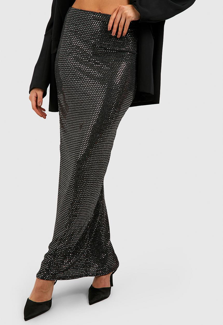 boohoo - Sequin Maxi Slip Skirt - Gold