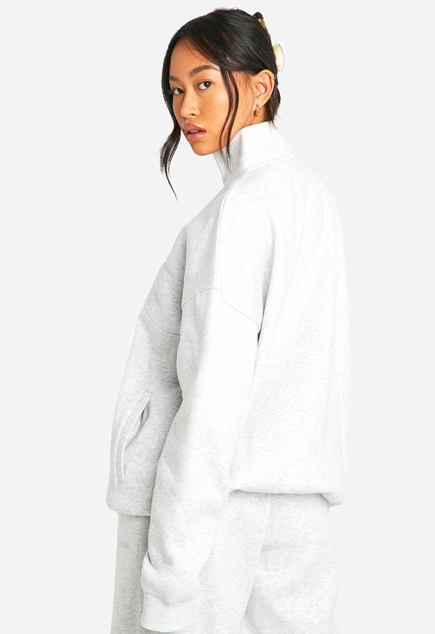 boohoo - Dsgn Studio Embroidered Half Zip Oversized Sweatshirt - Ash Grey