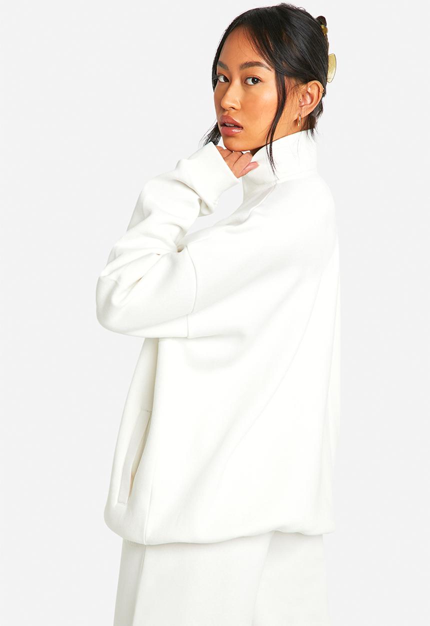 boohoo - Dsgn Studio Embroidered Half Zip Oversized Sweatshirt - Ecru