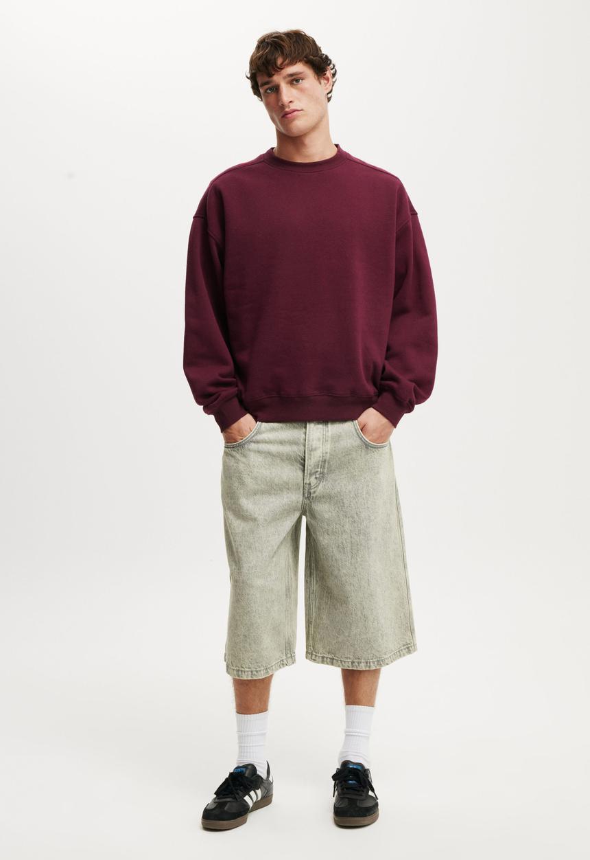 Cotton On - Box Fit Crew Sweater - Burgundy