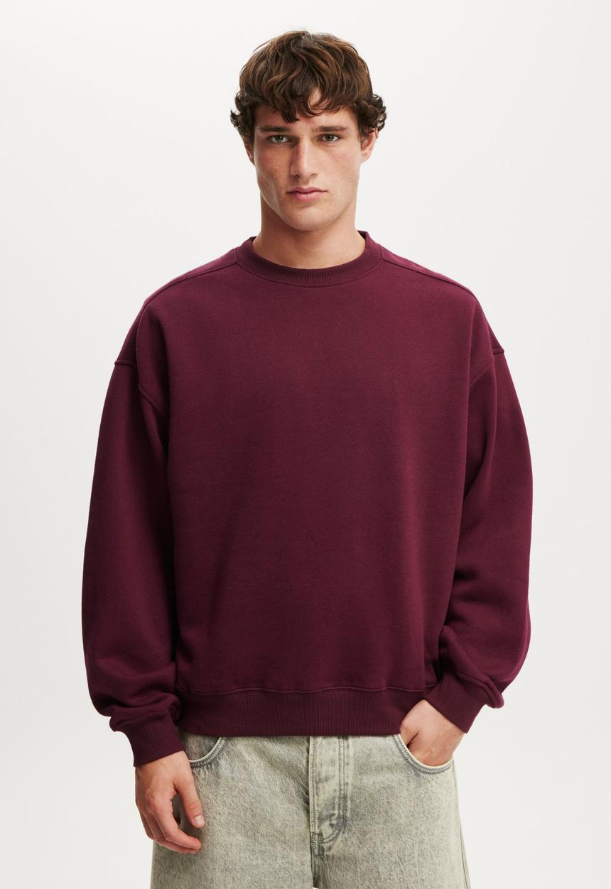 Cotton On - Box Fit Crew Sweater - Burgundy