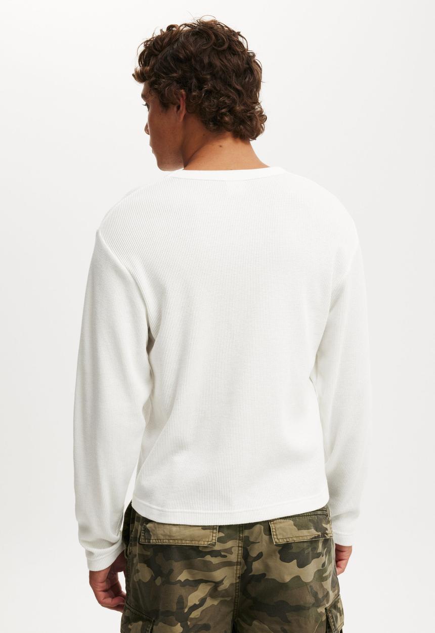 Cotton On - Cropped Fit Textured Long Sleeve - White Waffle 