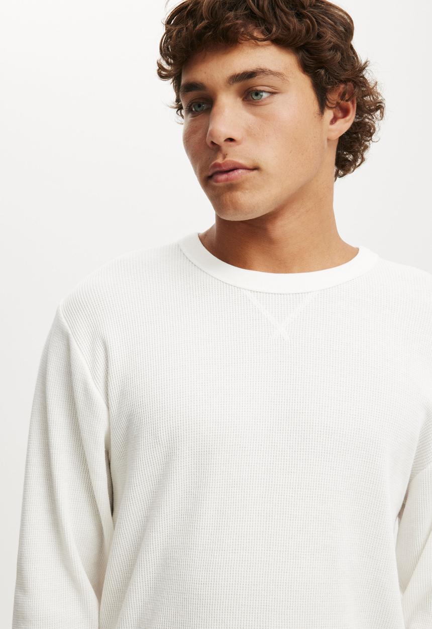 Cotton On - Cropped Fit Textured Long Sleeve - White Waffle 