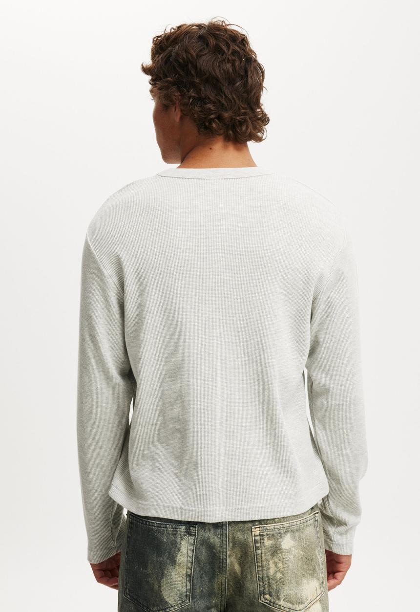 Cotton On - Cropped Fit Textured Long Sleeve - Grey Marle Waffle