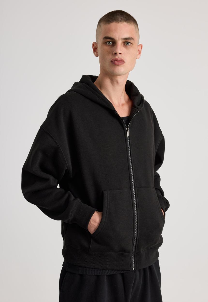 Authentics Oversized Zip Thru Hoodie - Black