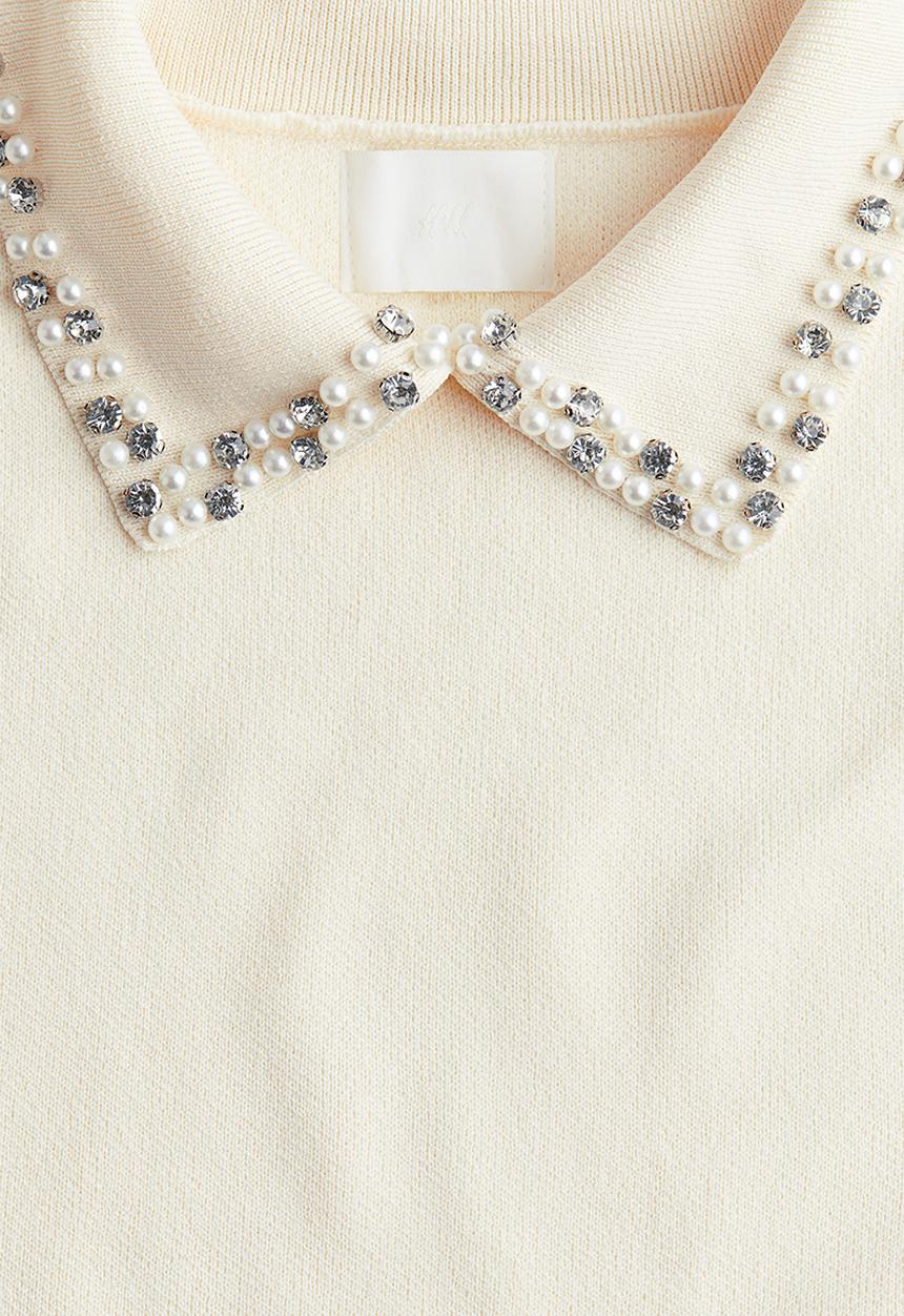 H&M - Embellished-collar knitted top - cream