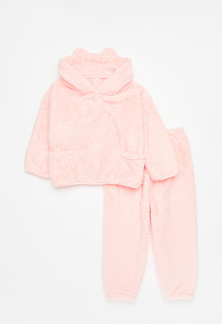 Pop Candy - Hooded teddy fleece top & bottom set - pink