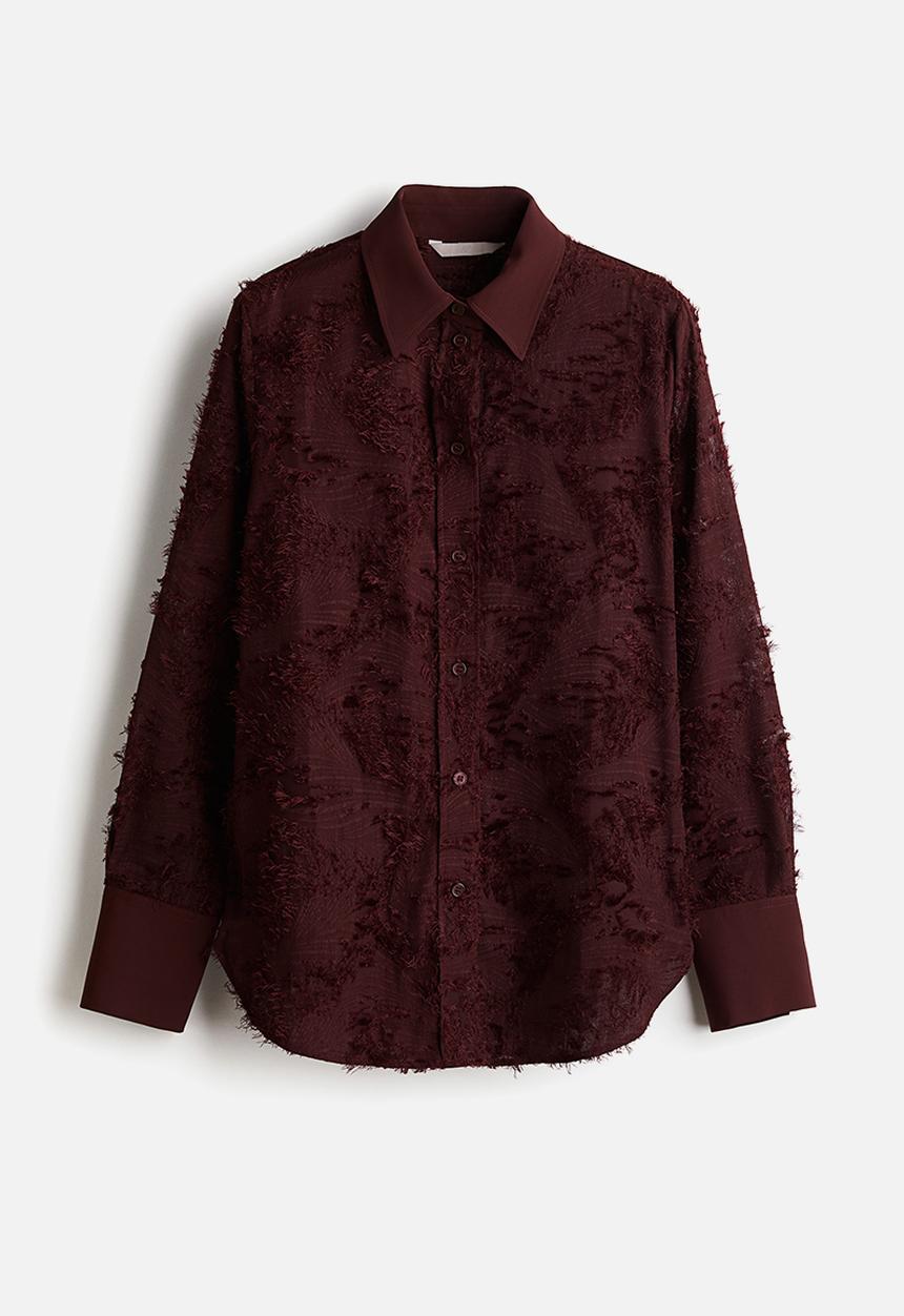 H&M - Textured-weave shirt - burgundy