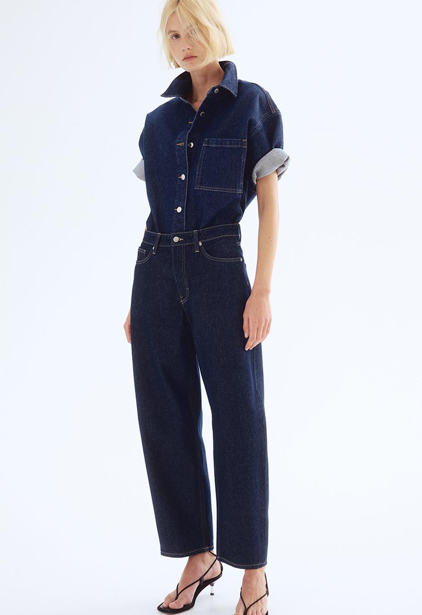H&M - Barrel high jeans - dark denim blue