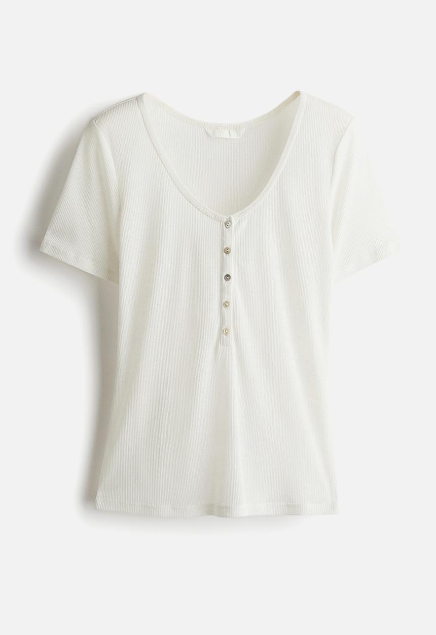 H&M - Short-sleeved henley top - white