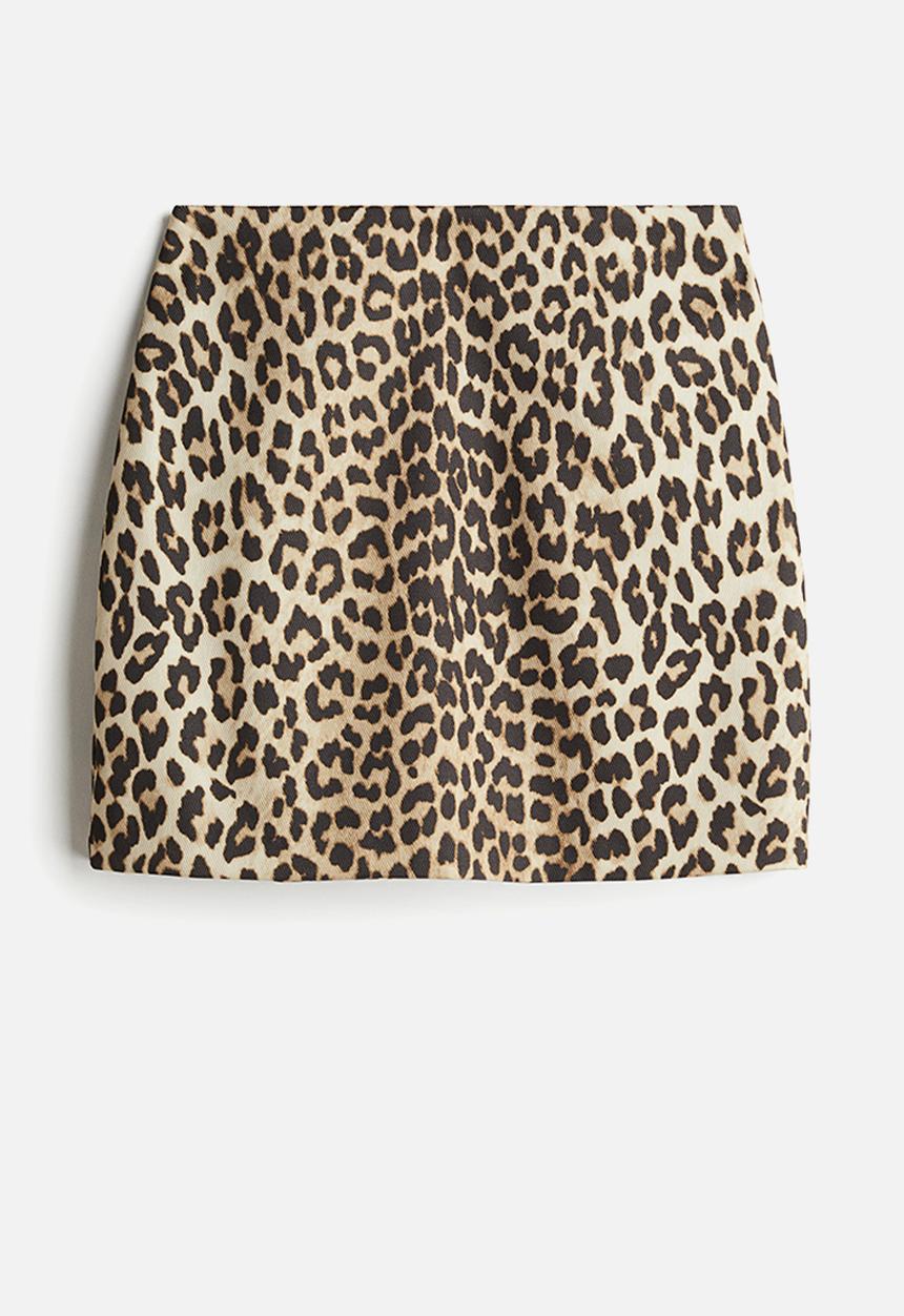 H&M - Mini skirt - light beige/leopard print