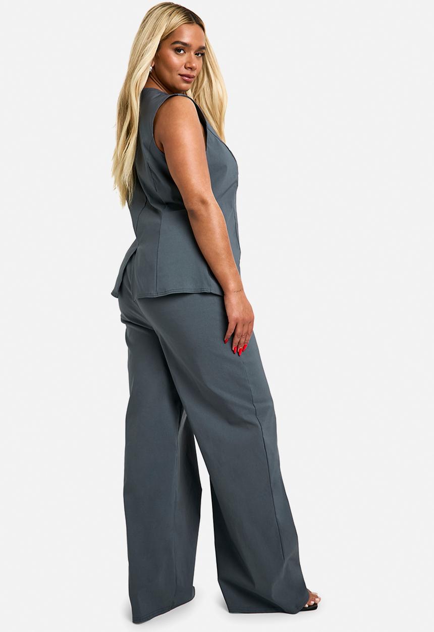 boohoo - Plus Super Stretch Longline Waistcoat & Straight Leg Trouse - slate grey