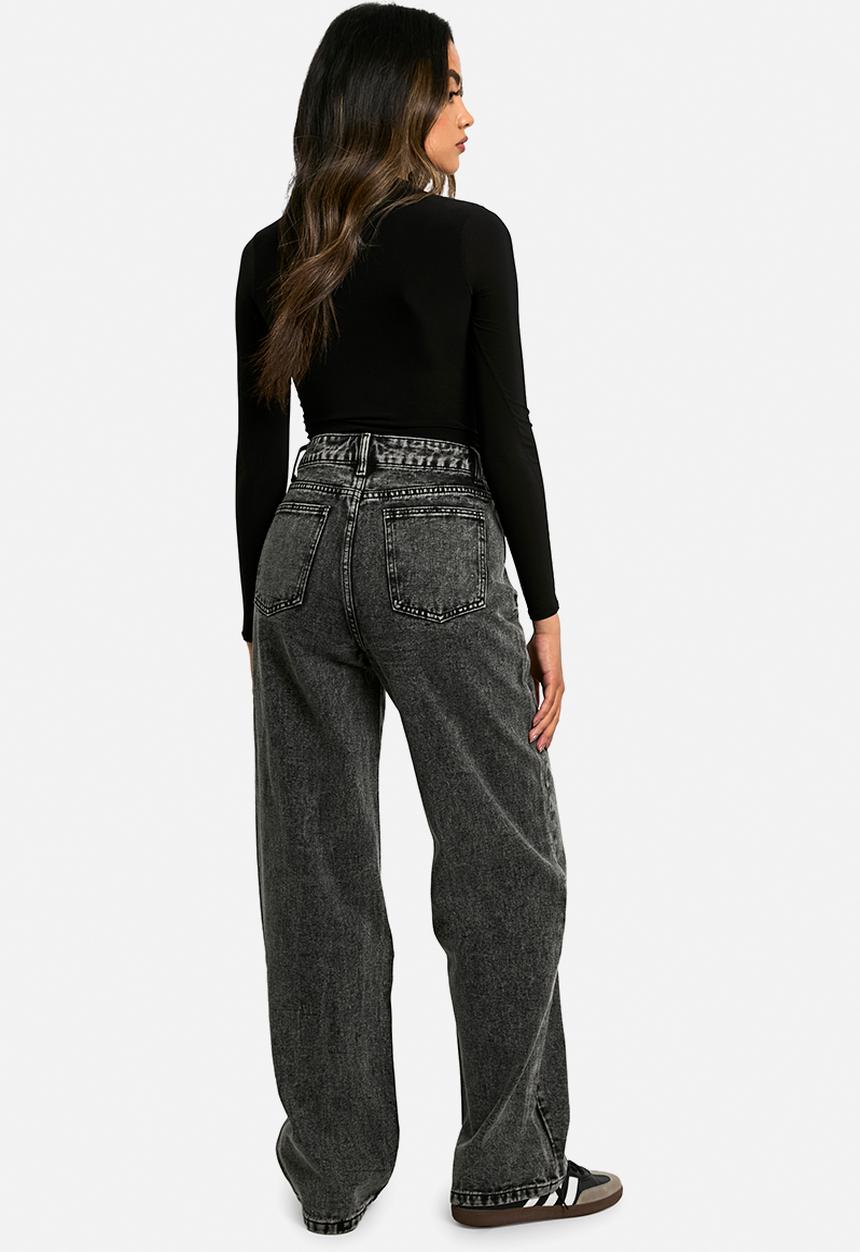 boohoo - Basics High Waisted Boyfriend Jeans - Washed Black