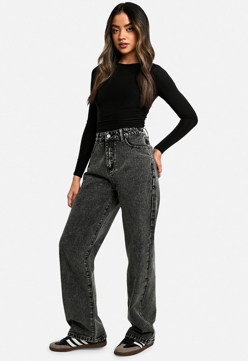 boohoo - Basics High Waisted Boyfriend Jeans - Washed Black
