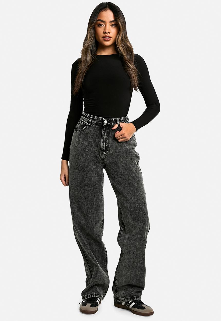 boohoo - Basics High Waisted Boyfriend Jeans - Washed Black