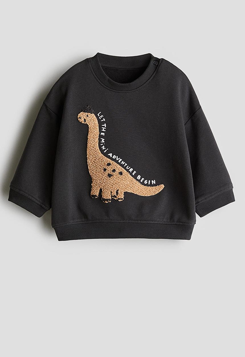 H&M - Motif-detail sweatshirt - dark grey & dinosaur