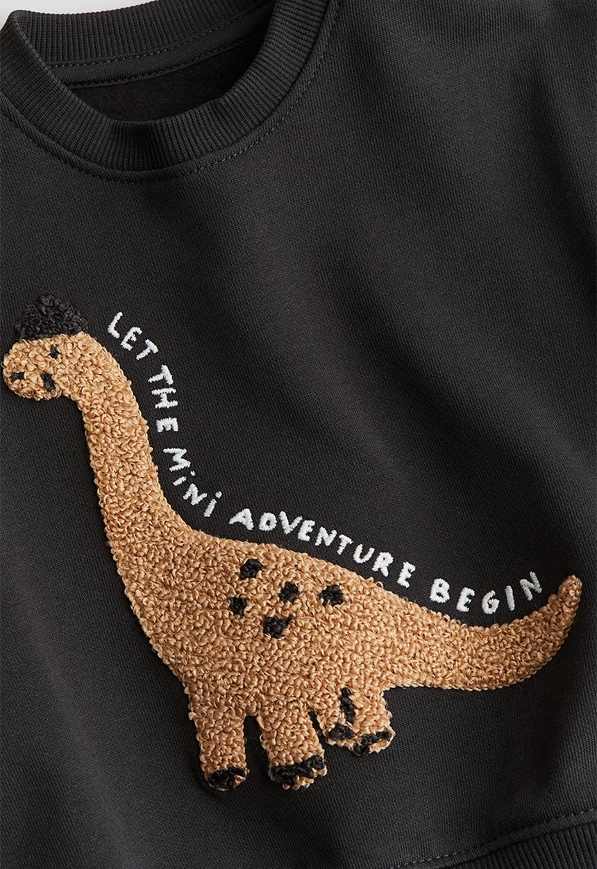 H&M - Motif-detail sweatshirt - dark grey & dinosaur