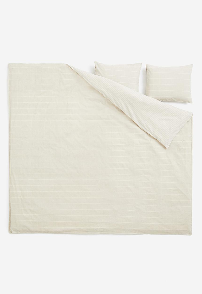 H&M - Flannel double/king duvet cover set - light beige/checked 