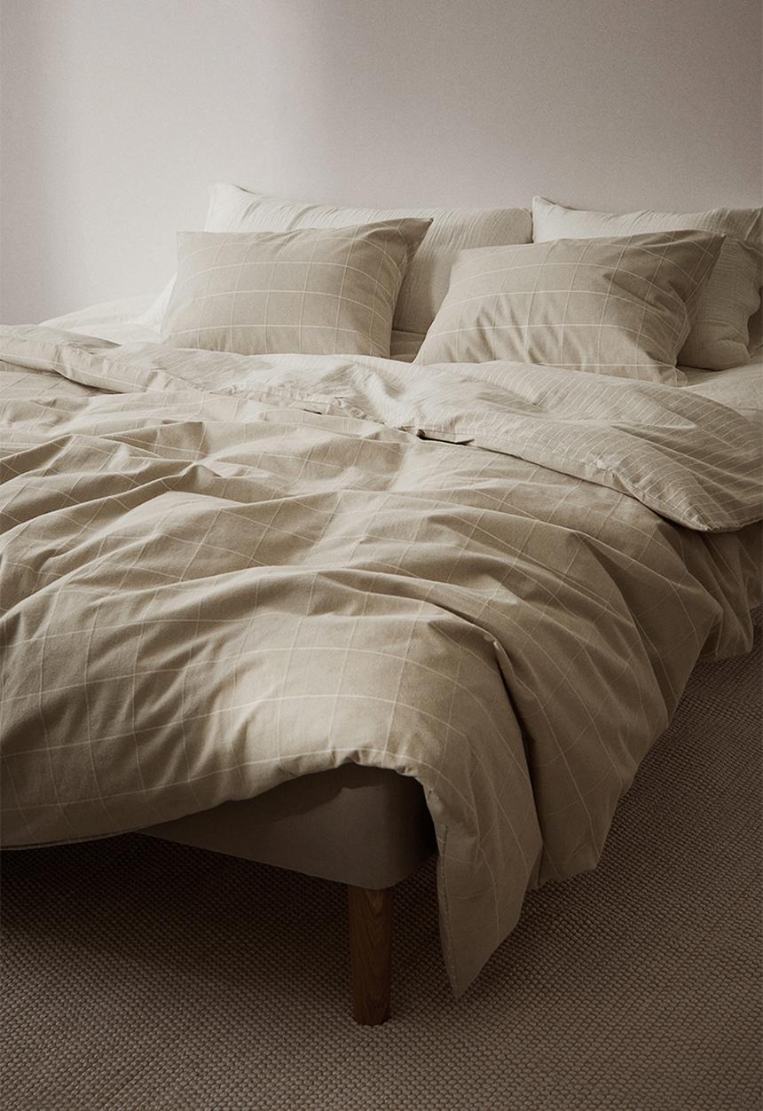 H&M - Flannel double/king duvet cover set - light beige/checked 
