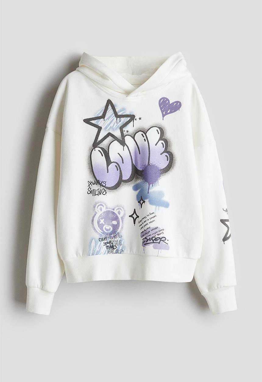 H&M - Printed hoodie - white & love