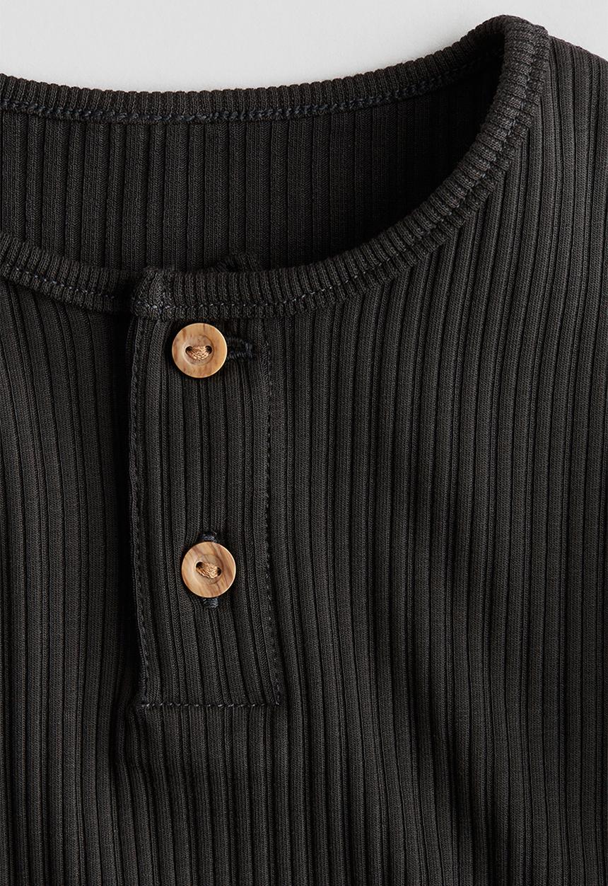 H&M - Ribbed henley top - dark grey