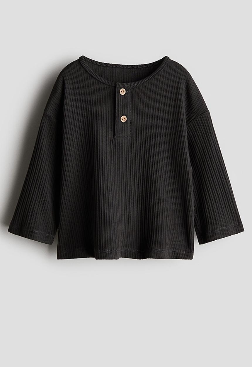 H&M - Ribbed henley top - dark grey