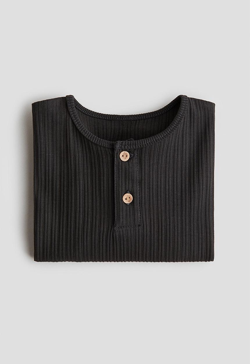 H&M - Ribbed henley top - dark grey