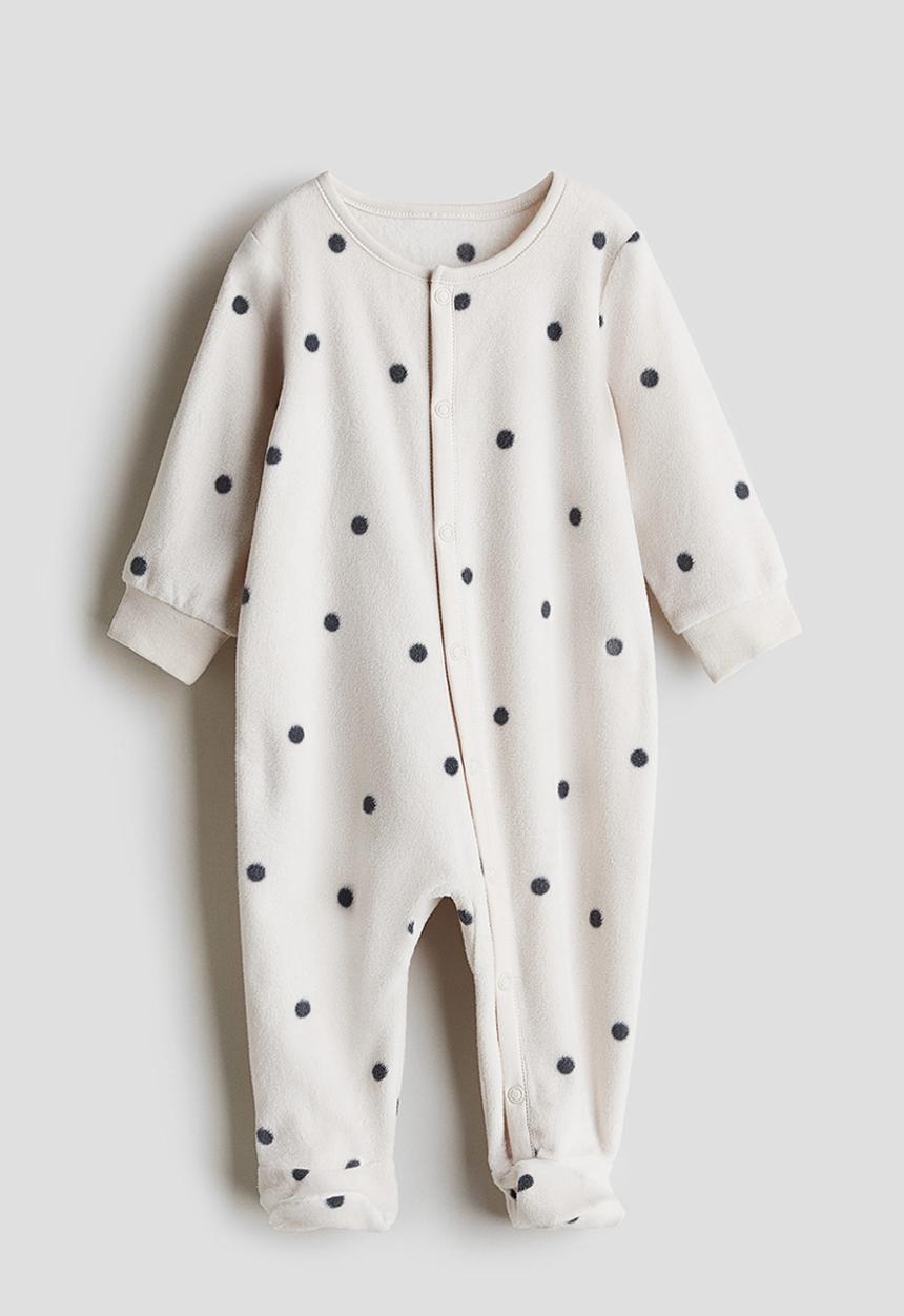 H&M - Fleece all-in-one pyjamas - white spotted