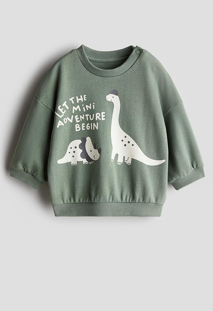 H&M - Printed sweatshirt - khaki green dinosaurs