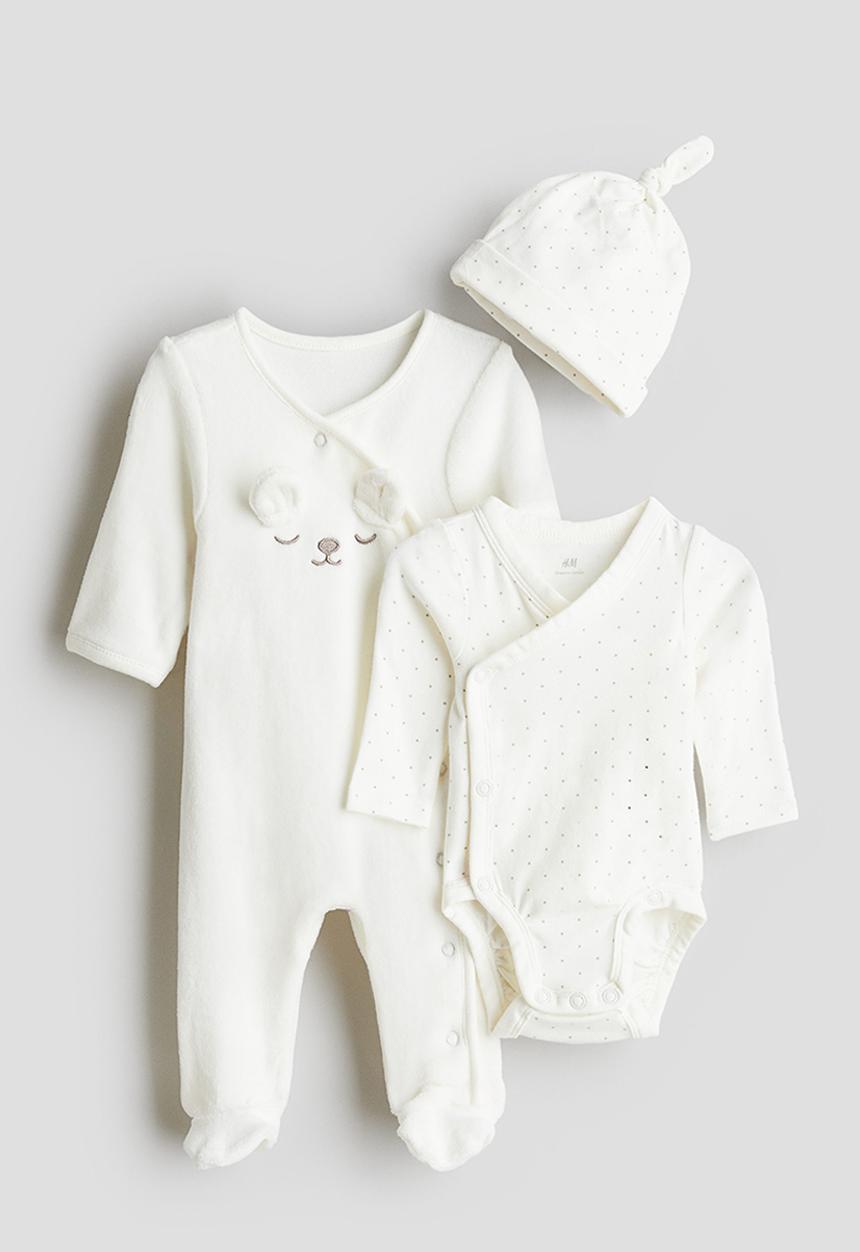 H&M - 3-Piece cotton set - white spotted