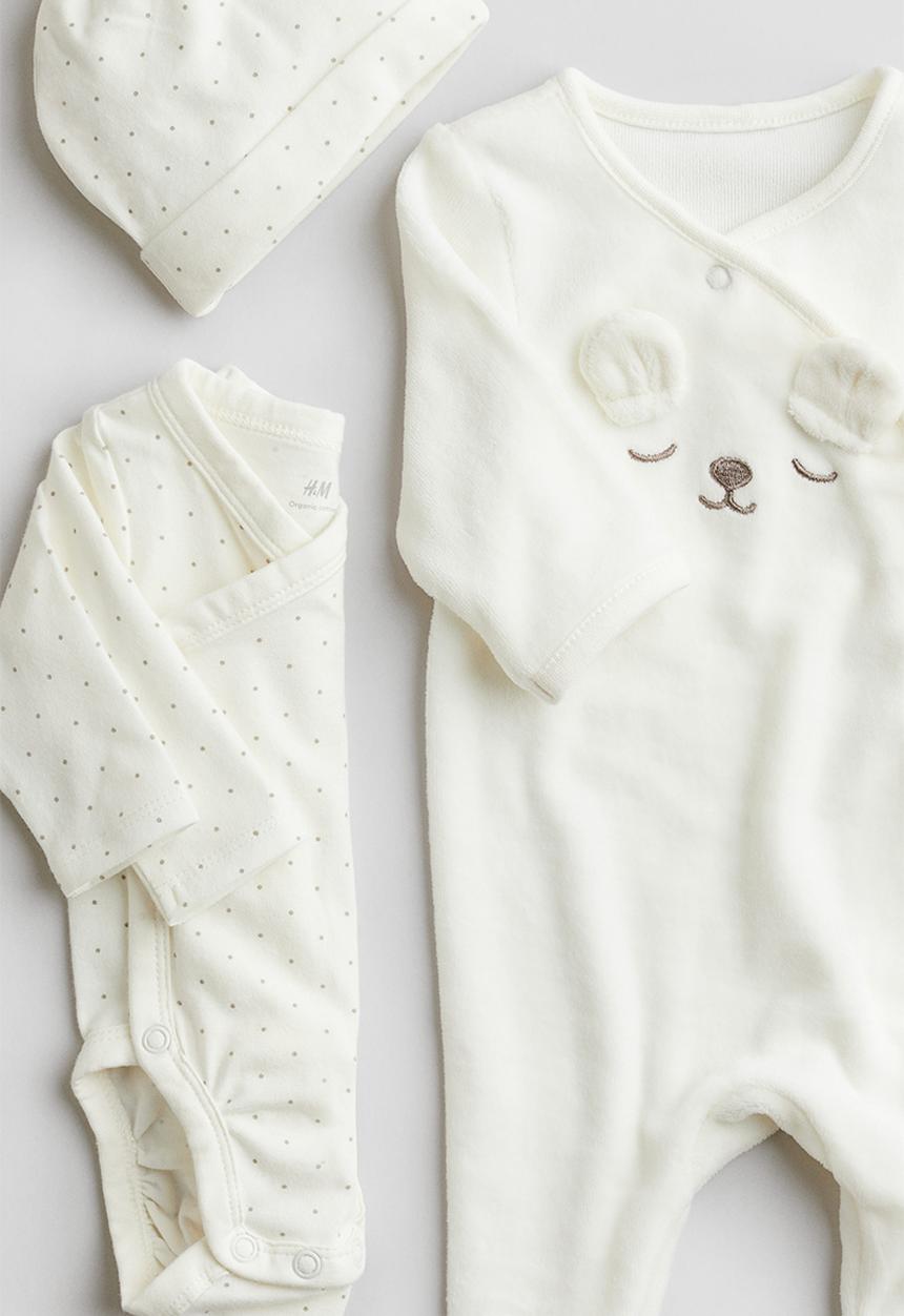 H&M - 3-Piece cotton set - white spotted
