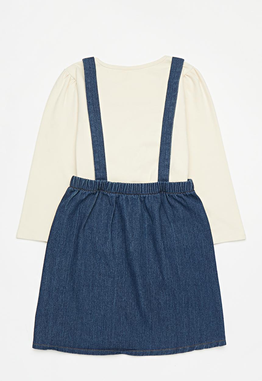 Pop Candy - Dungaree dress & tee set - blue & stone