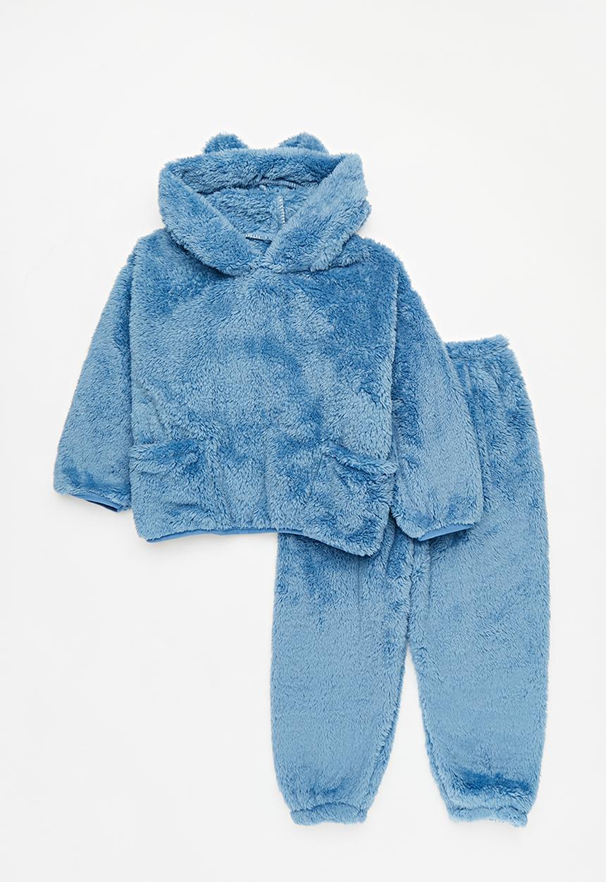 Pop Candy - Hooded teddy fleece top & bottom set-blue