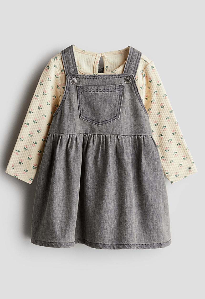 H&M - 2-piece top and dress set - grey,multi,white