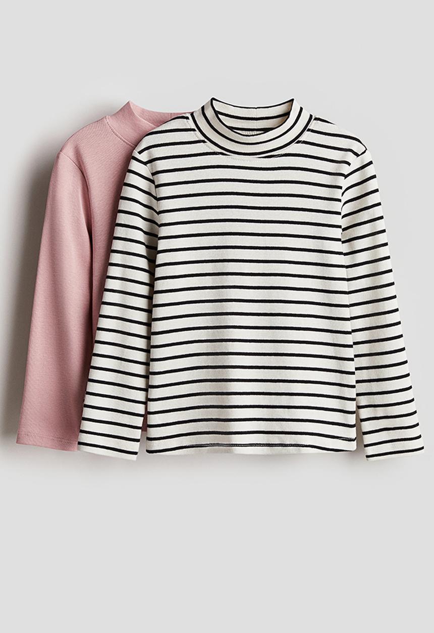H&M - 2-Pack polo-neck tops - pink striped