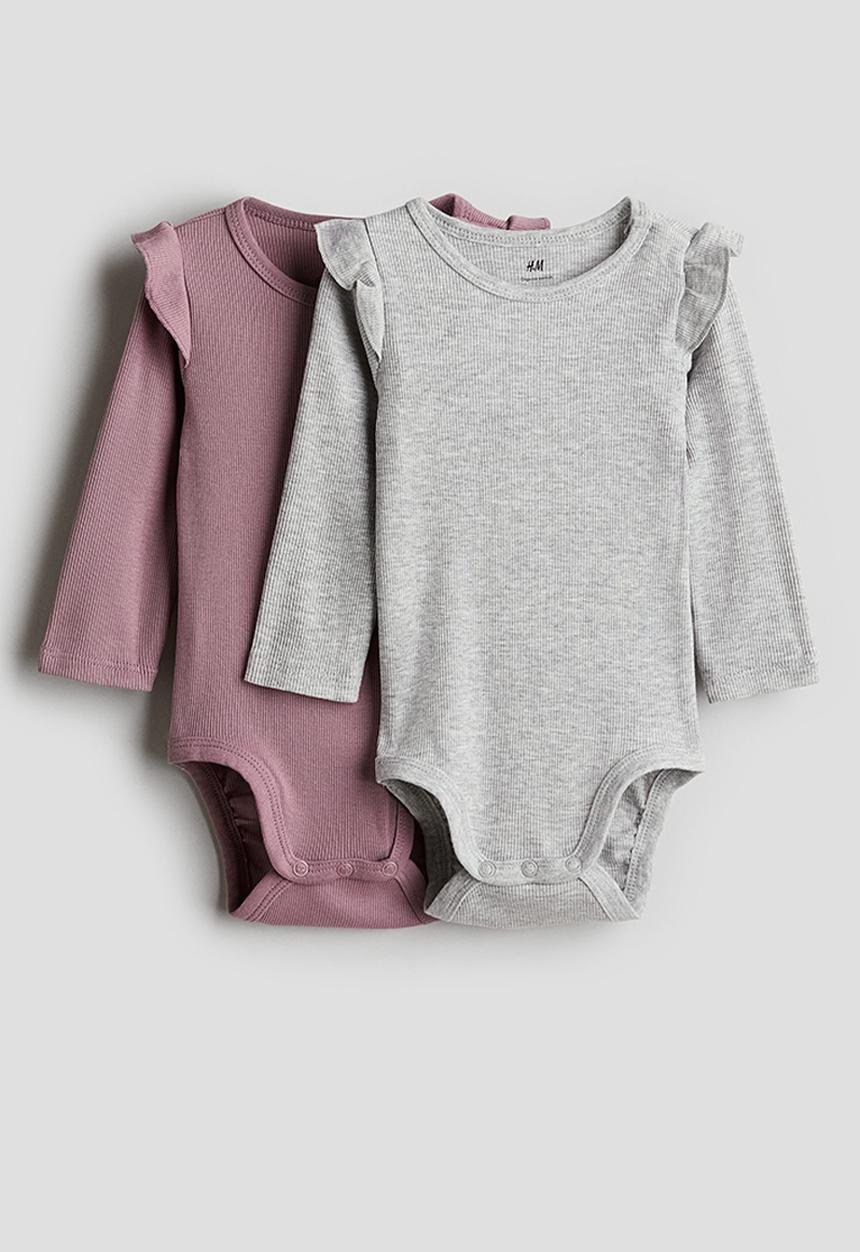 H&M - 2-Pack long-sleeved bodysuits - light grey plum