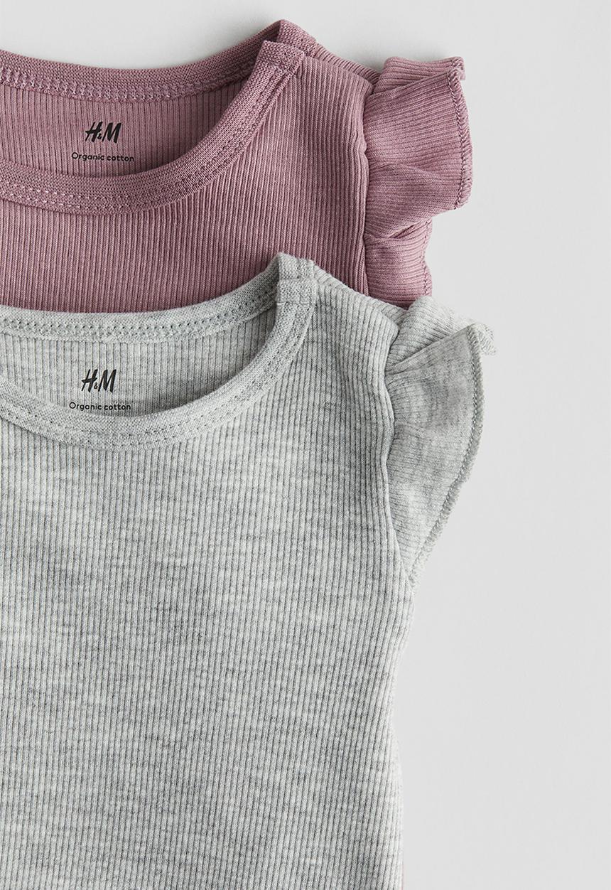 H&M - 2-Pack long-sleeved bodysuits - light grey plum