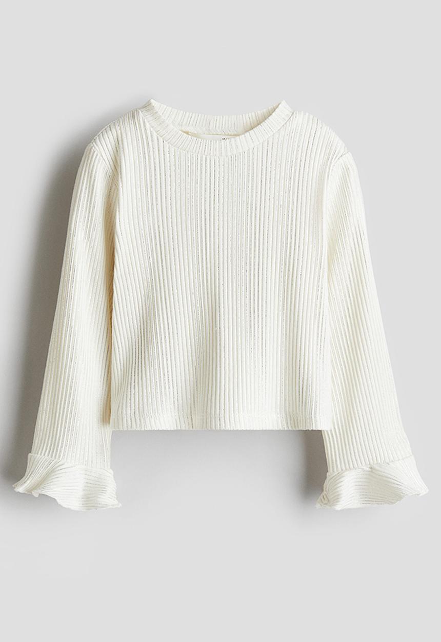 H&M - Flare-sleeve jersey top - white & silver-coloured