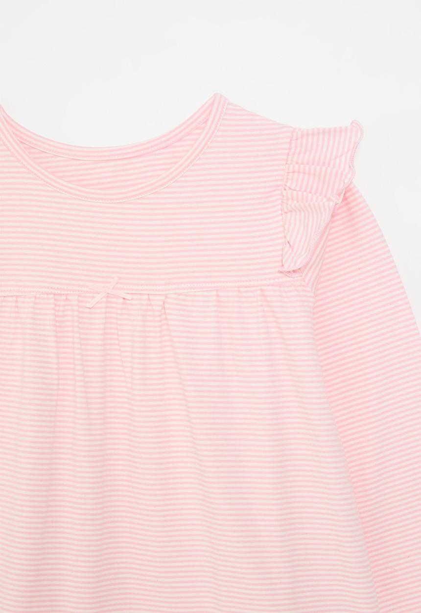 Pop Candy - Striped frilled sleeve tee - pink & white