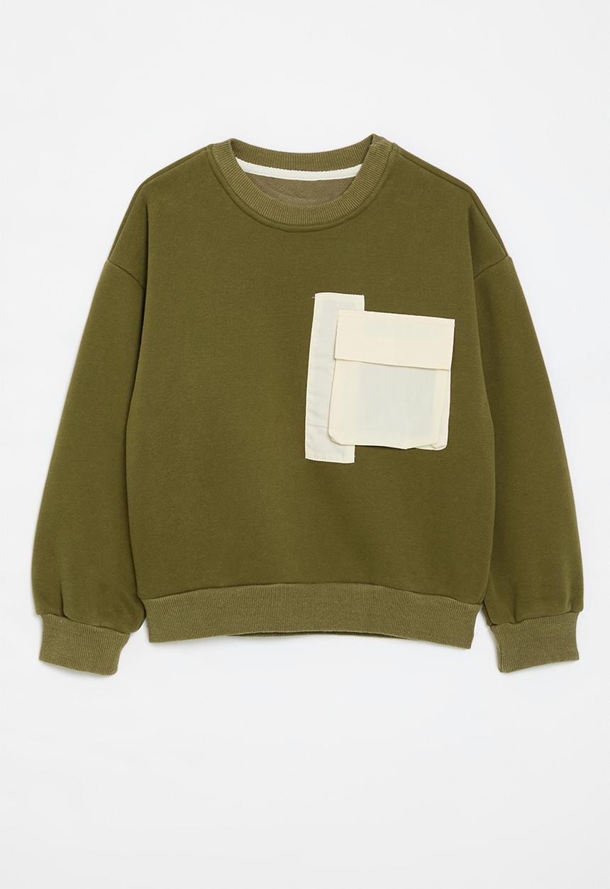 Pop Candy - Pocket décor sweat top - green & ecru