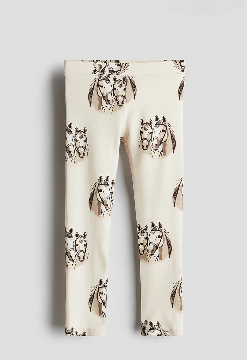 H&M - Printed jersey leggings - light beige horses