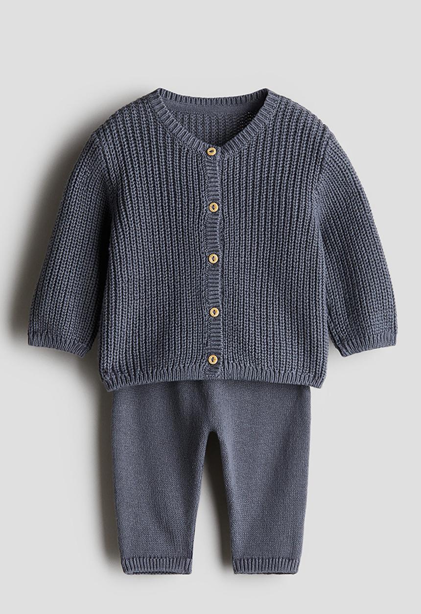 H&M - 2-piece cotton-knit set - dark dusty blue