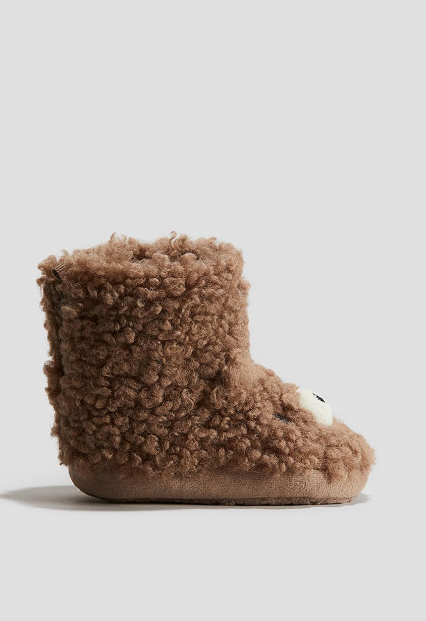 H&M - Soft-sole fluffy slippers - brown bear