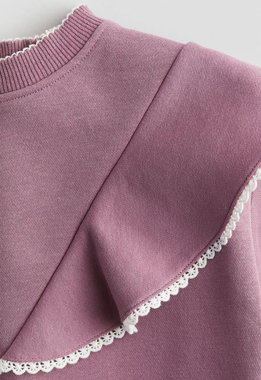 H&M - Flounce-trimmed sweatshirt - dark dusty pink