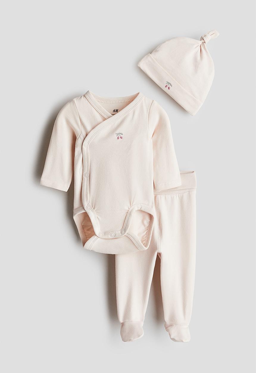 H&M - 3-Piece cotton jersey set - light pink cherries