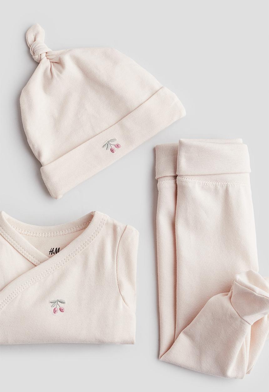 H&M - 3-Piece cotton jersey set - light pink cherries