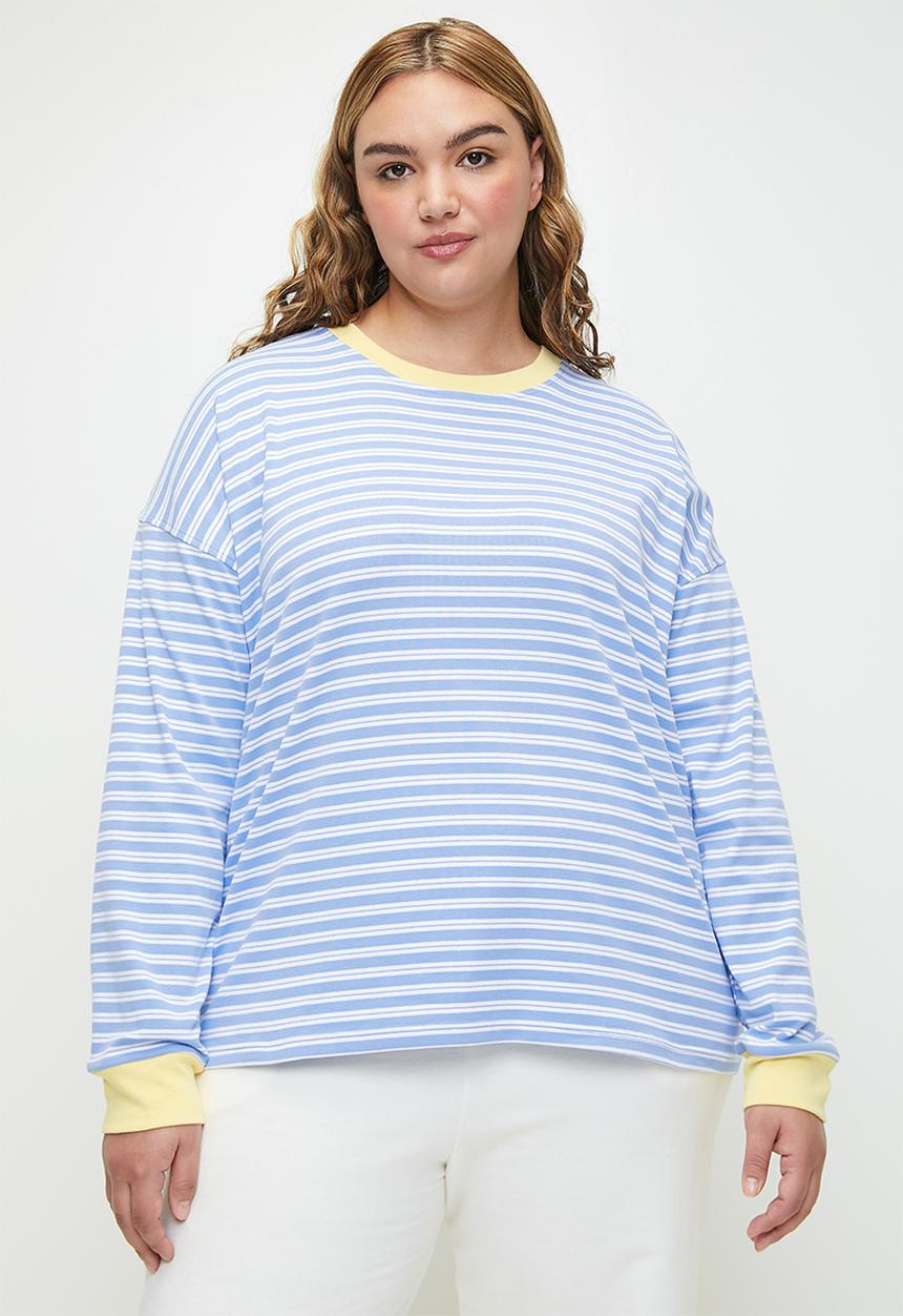 Cotton On - Plus Stripe Lounge Long Sleeve - Blue/White Stripe