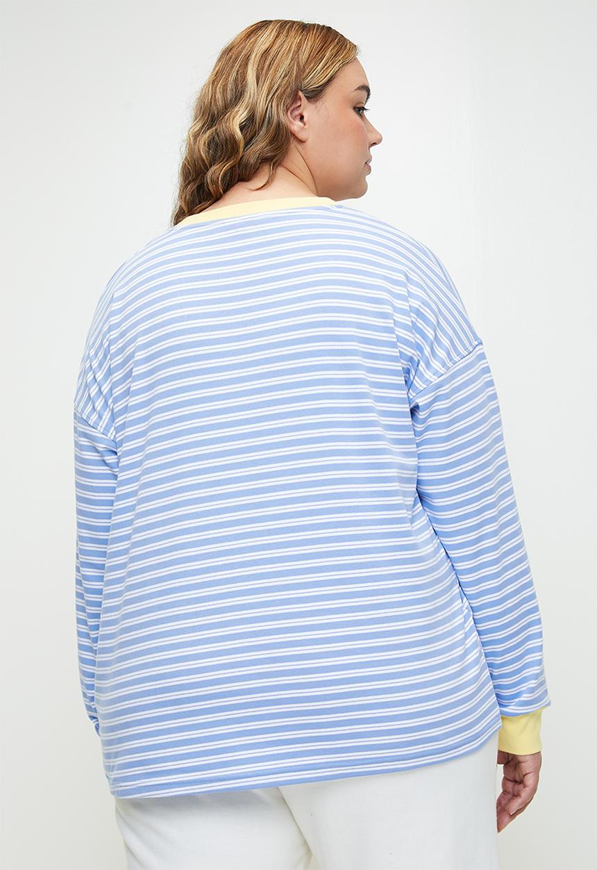 Cotton On - Plus Stripe Lounge Long Sleeve - Blue/White Stripe