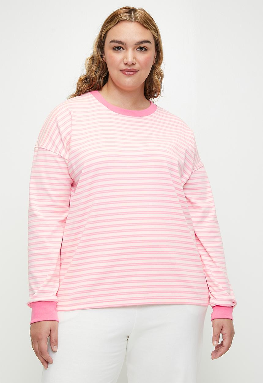 Cotton On - Plus Stripe Lounge Long Sleeve - Pink Blossom Stripe